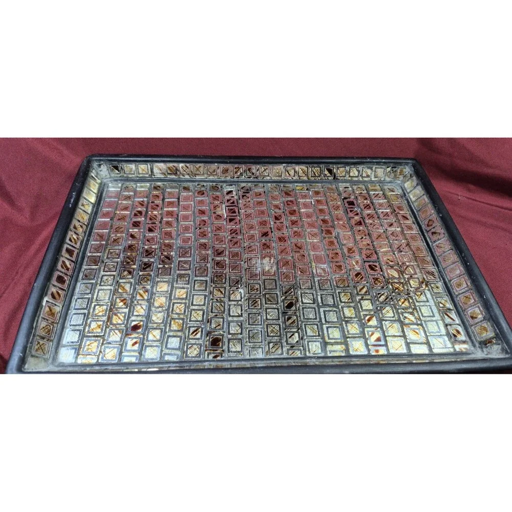 4-Pc Glass Mosaic Bathroom Accessory Set Brown Gold Silver Soap Dispenser Tray